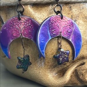 Purple and Pink Crescent Earrings